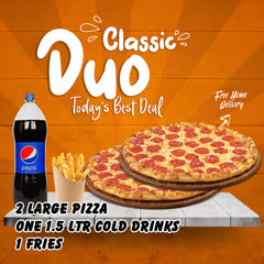Amazing value! 2 large halal pizzas, 1.5L drink & fries for £15. Choose from 20+ delicious flavours. Best halal pizza deal in Nottingham. Order now!