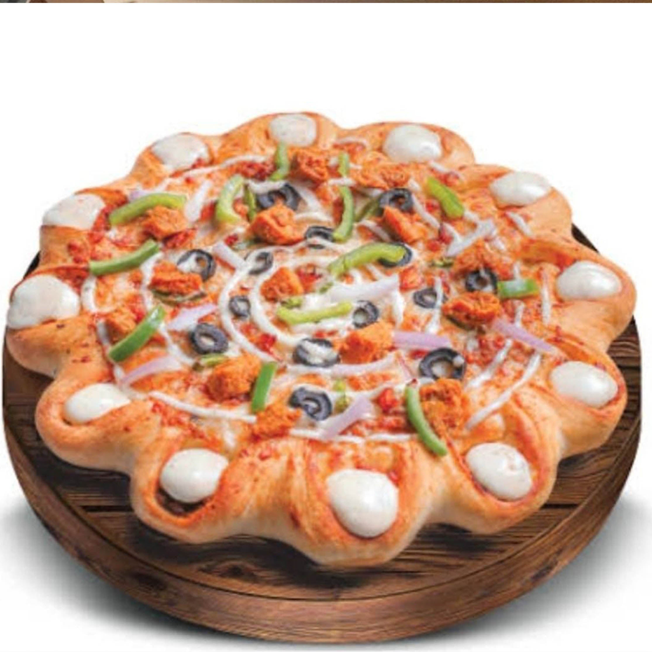 Spectacular halal Mi Special Pizza   with kebab-stuffed crust, chicken, bell peppers, mushrooms, olives and cheese. Order the best halal stuffed crust pizza