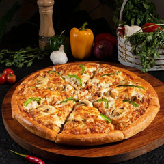 Fiery halal peri peri pizza with spicy chicken, bell peppers, jalapeños and cheese. Order the best halal spicy pizza near you from MiBurgers for takeaway