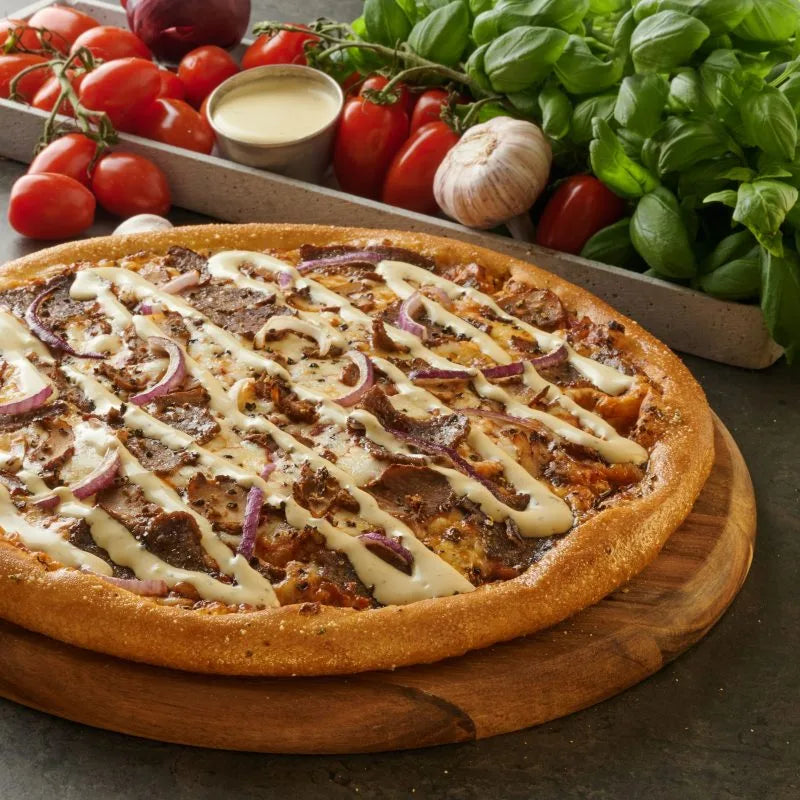 Halal beef kebab pizza with kebab meat - Mi Burger Nottingham