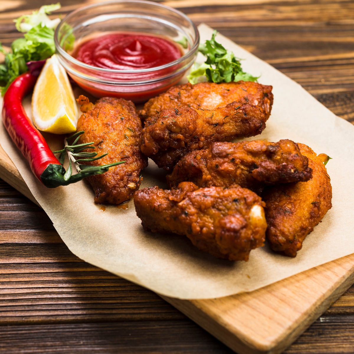 Spicy halal chicken wings with fries - Mi Burger Nottingham